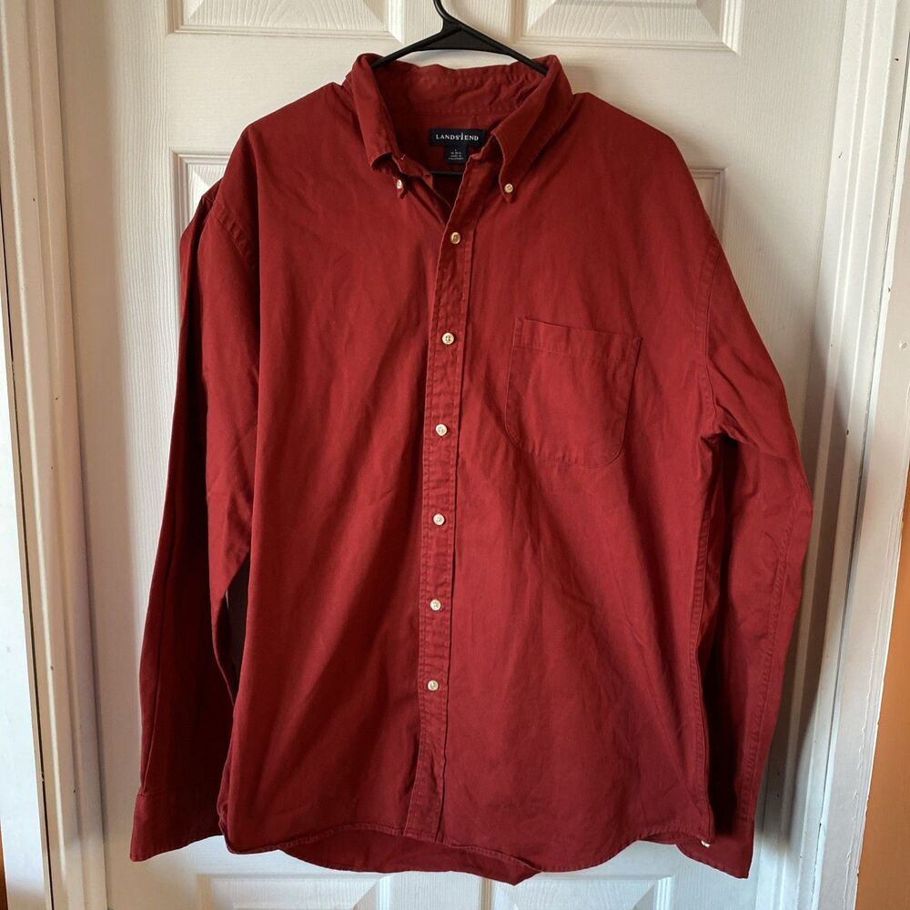 Lands’ End Men’s Large Button Up Red Long Sleeve 16-16 1/2